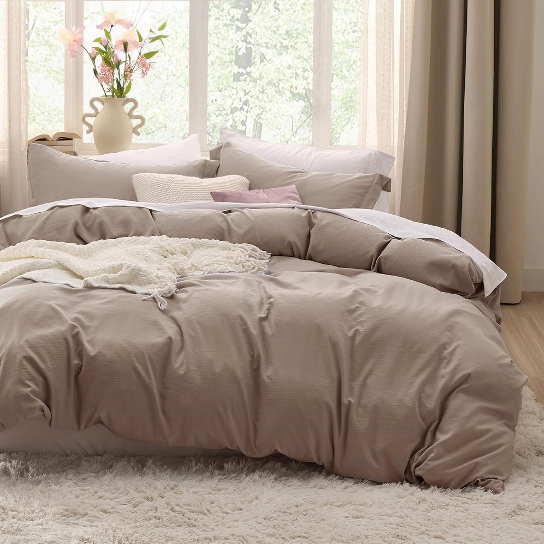 Bedsure Khaki California King Duvet Cover - Prewashed Cotton-Like Extra Soft Bedding Set, Includes 1 Cal King Duvet Cover 104x98 Inches with Zipper Closure & 2 Pillow Shams, Comforter Not Included