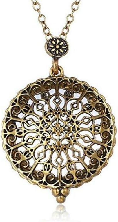 AKOAK 5X Portable Vintage Magnifying Glass Pendant Necklace for Library,Reading Fine Print,Zooming,Increase Vision,Jewelry and Gift (Flower-1)
