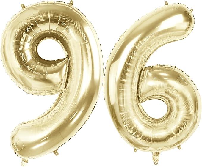 Number 96 Balloons for 96th Birthday Party Decorations, 40" Champagne Gold Foil Helium Balloons, 40 Inch 0100 Anniversary Supplies for Women Men and Grandpa Grandma