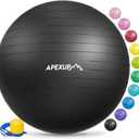 APEXUP Yoga & Pilates Ball - Anti Slip Heavy Duty Gym Ball for Fitness, Balance & Core Workout (L (23"~26") 65cm, Black)