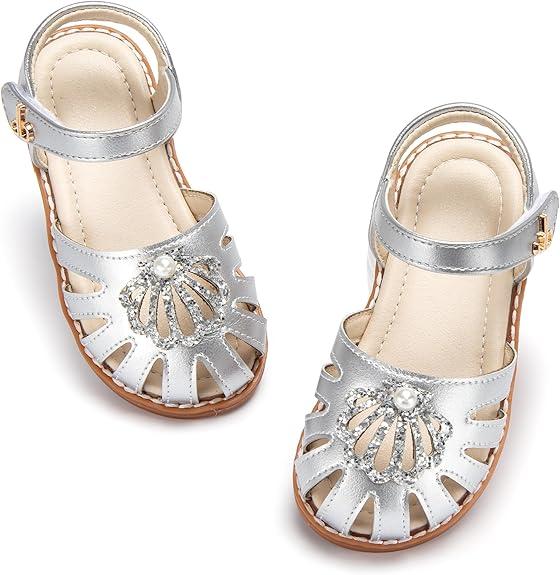 THEE BRON Toddler Girls Closed Toe Sweet Retro Cutout Sandals - Princess Summer Shoes (13)