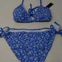 Tempt Me Women Triangle Bikini Sets Halter Two Piece Sexy Swimsuit String Tie Side Bathing Suit (Large, Blue Floral)