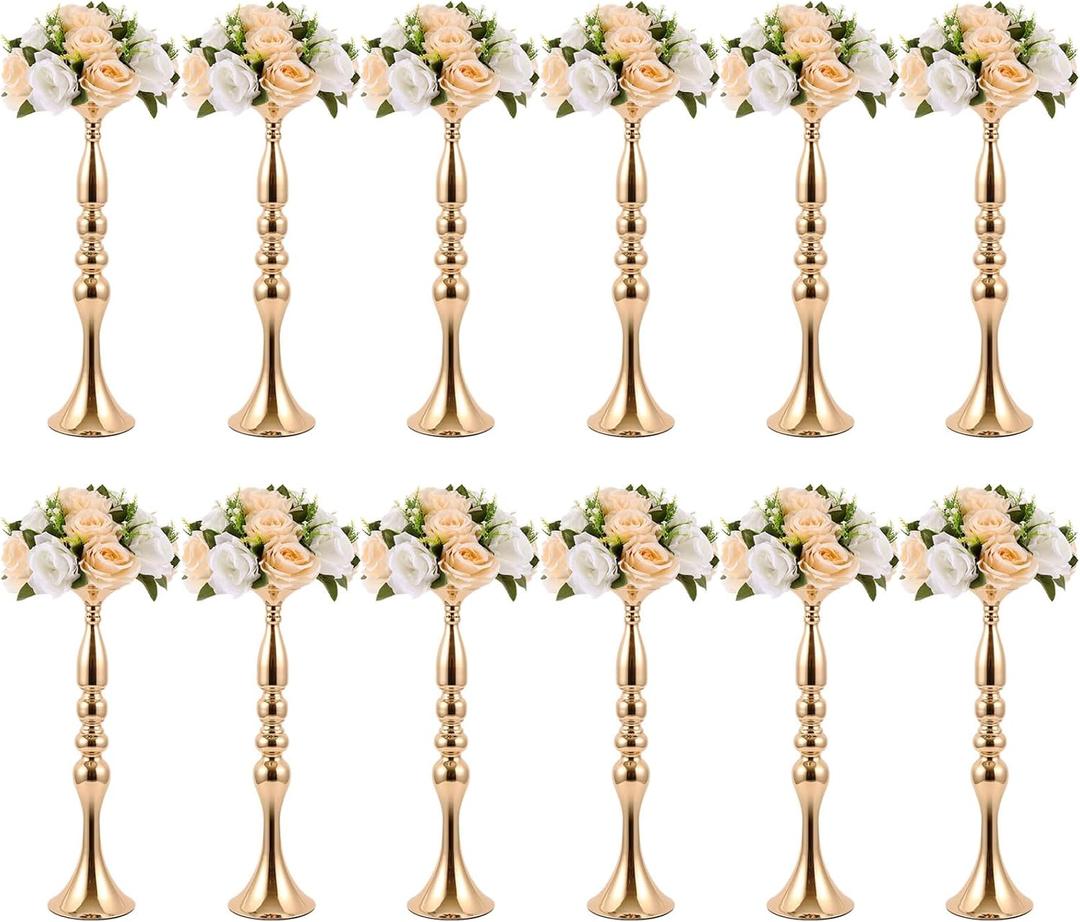 Didaey 12 Pcs Gold Wedding Centerpiece Stand Metal Flower Arrangements Holder Tall Centerpiece for Table Gold Vase Flower Stand for Wedding Reception Event Party Hotel Home Decor(20 Inches)