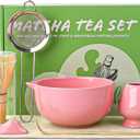 Matcha Whisk Set, 7 Pcs Matcha Kit with Matcha Bowl, Spout, Whisk and Holder, Bamboo Scoop and Stainless Steel Sifter, Japanese Matcha Set for Ceremony, Gift for Matcha Lover, Pink