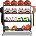 Basketball Rack, Rolling Basketball Shooting Training Stand,Sports Equipment Storage with Wheels, Four-Layer Organizer Holder with Two Basket for Basketballs Footballs Volleyball (Black)