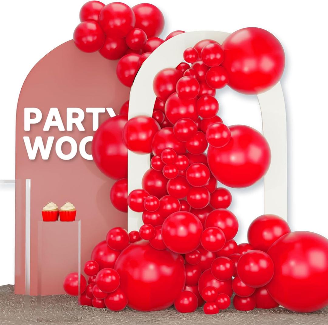 PartyWoo Red Balloons 120 pcs Different Sizes of 18 12 10 5 Inch Red Balloon Arch Kit Garland for Birthday Graduation Bachelorette Citizenship Anniversary Cherry Casino Theme Party Decorations Red-Y57