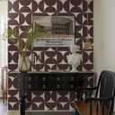 Dimoon Wallpaper 236"x17.3"Peel and Stick Geometric Contact Paper Vintage Dark Red Beige Wall Paper Removable Square Waterproof Self Adhesive Wall Covering for Bedroom Shelf Liner Decal Vinyl Roll