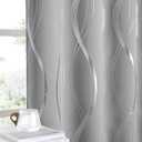 NICETOWN Blackout Curtains 63 inch Length 2 Panels, Silver Grey Window Treatment Thermal Insulated Soundproof Grommet Wave Line Foil Print Design Draperies for Living Room (52 inches Wide)