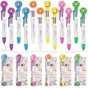 36 Sets Donut Sign Multicolor Ballpoint Pens 6 Colors in One 0.5mm Funny Cute Gifts for Valentines Student School Classroom Teacher Office Coworker Pen with Donuts Appreciation Bookmark Card