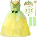 TYHTYM Deluxe Princess Costumes Little Girls Dress Kids Fancy Gown Cosplay Halloween Party 2-11T (6-7 T, Green)
