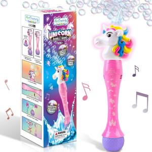 ArtCreativity Unicorn Bubble Wand, Light Up Unicorn Bubbles for Kids Ages 1-3, Bubble Blower for Toddlers with LED & Sound, Bubble Machine Great Gift Idea, Party Favor, Include Solution & Batteries