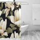 J JOYSAY White Magnolia Flowers Fabric Shower Curtains with Buttonholes Hooks Water Repellent Washable Cloth Shower Curtain for Bathroom Hotel Decor 72 X 72 Inches