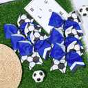 12PCS Soccer Bows 8" Soccer Cheer Bow Large Girls Hair Bows Cheerleading Bows Bulk Elastic Band Ponytail Holder for Teen College Football Competition-White Blue