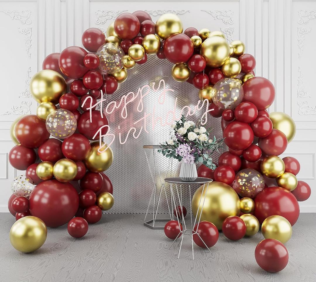 Burgundy Gold Balloons Arch Garland Kit-123Pcs Metallic Confetti Balloons for Birthdays, Anniversaries, New Years, Engagements, Weddings & Retirement Party