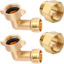 Garden Hose Bib Adapter, 90 Degree Brass Hose Elbow and 1-1/16" Fine Thread Female x 3/4 GHT Male Backflow Preventer Adapter, Garden Hose Connector (2 Set)