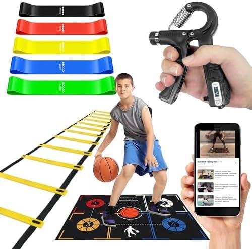 HouzeFun Basketball Training Equipment, Agility Footwork Training Mat, Dribble Trainer, Basketball Practice Aids to Improve Speed, Strength and Coordination
