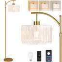 QIYIZM Glass Floor Lamp for Living Room,Bedroom,Gold Dimmable Standing Lamp with Remote,Brass White Tall Lamp Boho Mid Century Modern Floor Lamps Arc Floor Light Lamp Girls Kids Bohemian