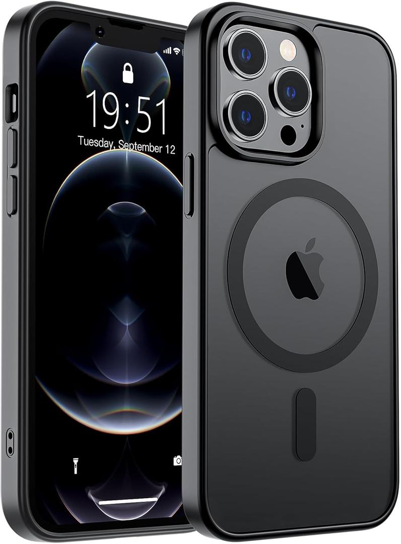 SUPFINE Magnetic for iPhone 12 Pro Max Case (Compatible with MagSafe) (Military Grade Drop Protection) Translucent Matte Shockproof Phone Case,Black