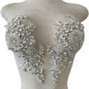 Handmade Shining Rhinestones lace Applique Patches Sewing Beads Sequins Stone Trim Accessories for Wedding Dress 1 Pair/Bag 11X4.3inches (Silver)