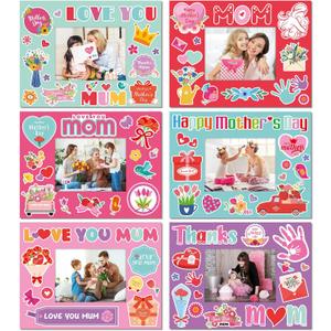 Pasimy 36 Pcs Mother's Day Picture Frames Craft Kits Include Pure Color Cardboard Picture Frames Sticker DIY Handmade Craft Photo Frame Decorate Gifts for Mother's Day Home Party