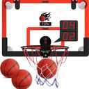 CYFIE 24" x 16" Large Basketball Hoop, Suction Cup/Over The Door Basketball Hoop with Sturdy Backboard/Electronic Scoreboard,Sound,3 Balls, Basketball Toys Gifts for Adults Kids Teens Boys Girls (Red-black)