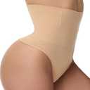 LULEENEMO Thong Shapewear Tummy Control, High Waist Underwear Panties Super Comfort Womens Thong Underwear, M