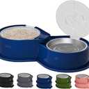 Stainless Steel Dog Bowl Set with Lids, 304 Metal Dual Food & Water Bowls for Dogs & Cats, Large Capacity Pet Feeder with Cover Keeps Food Fresh, Anti-Skid Dog Dish for Small/Medium/Large Pets (Blue)