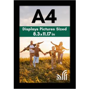 Americanflat A4 Picture Frame with Shatter-Resistant Glass - 8.3x11.7 Frame with Engineered Wood - Signature Collection - A4 Frames for Tabletop and Wall Display - Black