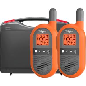 Talkpod Rechargeable Walkie Talkies 2 Pack, 3km Range Walky Talky with Backlit Display, VOX Hands Free, 22 Channels, for Warehouses, Outdoor Hiking (Orange)