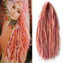 Wool Dreadlock Extensions 22 Inch Wool Double Ended Dreadlock Extensions 15 Strands DE Ends Mixed Pink Synthetic DE Dreads Thin Soft Fake Dreads Hippie Style Dreadlock for Women