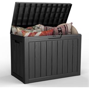 Outdoor Storage Deck Box, 45 Gallon Outside Storage Box Waterproof Deck Box, Lockable Patio Storage Box UV-Resistant for Garden Furniture, Black