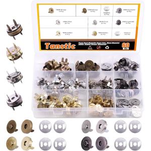 Tanstic 60 Sets 18mm 4 Color Magnetic Button Clasps Snaps Fastener Clasps Button Knitting Buttons Sets for Sewing, Craft, Purses, Bags, Clothes, Leather