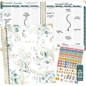 bloom daily planners 2026 Hardcover Calendar Year Goal & Vision Planner (January to December) - Monthly & Weekly Agenda Organizer - 7.5" x 9" - Eucalyptus, White