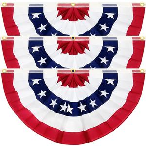 3 Pack USA 250th Anniversary American Pleated Fan Flag 4th of July Decorations, 1.5X3 Ft American Flags for Outside Patriotic Bunting flags outdoor Red White Blue Memorial Day Independence Day Decor