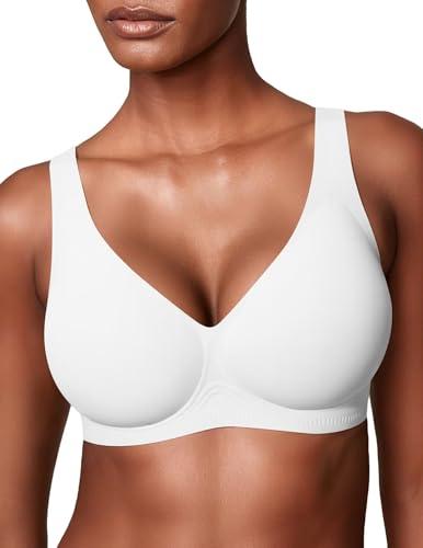 Vertvie 2026 Womens Wireless Jelly Bras Push Up Cup-Engineered Support Deep V Lift Bra Seamless No Underwire T-Shirt Bralette(White,32A)