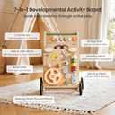 GROWNSY Wooden Baby Walker with Wheels, 3-in-1 Sit-to-Stand Baby Walker with Adjustable Speed, Montessori Push Walker with 7-in-1 Removable Activity Panel, First Birthday Gifts for Boys & Girls