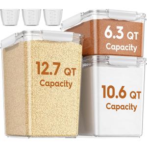 Flour Sugar Storage Containers Set of 3(12L/403oz)(10L/336oz) (6L/201oz),Clear Extra Large Food Storage Containers with Lids for Cereal,Flour,Sugar,Rice,BPA Free & Airtight Kitchen Pantry Organization