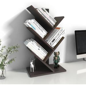 Godferyxin Book Tree Bookshelf, 5-Tier Wood Bookshelf Tree Bookcase for Displaying Books, CDs, Magazines and More at Office, Home or School, 23.6"H x 12.2"L x 6.7"W