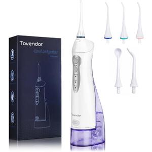 TOVENDOR Electric Water Dental Flosser Teeth Pick, Cordless Flossers Oral Irrigator IPX7 Waterproof 300ML Rechargeable Travel Water Teeth Cleaner with 5 Tips for Home Braces Care Gums Deep Cleaning