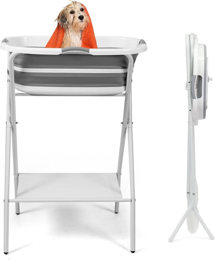 2 in 1Dog Bath Tub, Dog Washing Station for Bathing Shower and Grooming, Foldable Portable Dog Washing Station for Small Dogs, Cats and Other Pet, Indoor and Outdoor