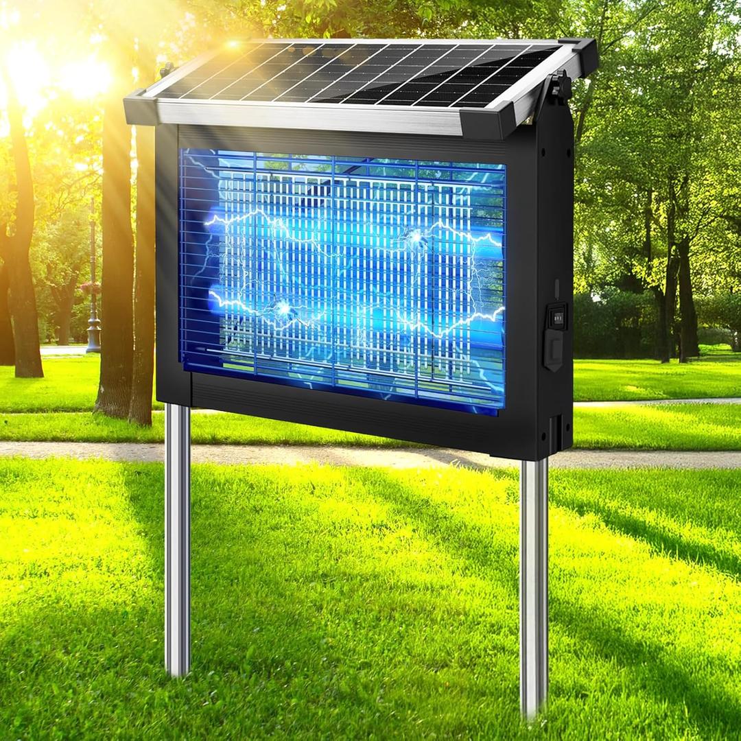 Solar Bug Zapper Outdoor, Waterproof Mosquito Zapper Outdoor Solar Powered, 4500V Electric Bug Zapper Indoor w/Smart Light Sensor, Mosquito Trap Fly Zapper for Patio Kitchen Garage Yard Camping (Black)