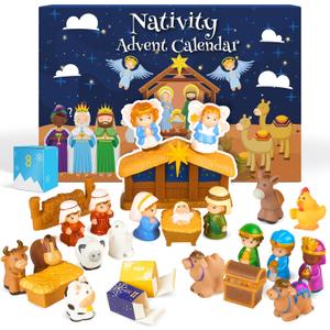 Nativity Advent Calendar 2025 Kids, Christmas Story Nativity Playset Christian Advent Calendar for Toddlers, Kids, Boys, Girls, 25pcs Nativity Scene Set Toys for Children Ages 1 2 3 4 5 6+