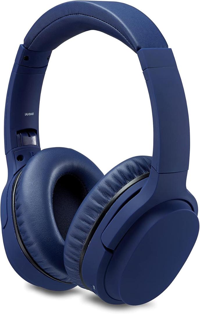 iLive Active Noise Cancellation Bluetooth Headphones, Adjustable Headband, Includes 3.5mm Audio Cable, Blue (IAHN40IND) (One Size)