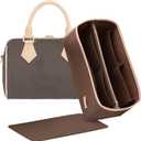 Doxo Purse Organizer Insert for Handbags & Base Shaper 2pc Set with Zipper, Felt Bag Organizer for Tote, Purse Organizer for LV Speedy 25/30/35 Neverfull MM Le Pliage L Tote Bag and More(Brown-L)