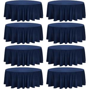 Fivenl 8 Pack Premium Round Tablecloth 120 Inch Round Table Covers Washable Polyester Fabric Round Table Clothes for Wedding Party Reception Banquet Buffet Restaurant (Navy Blue, 120 Inch)