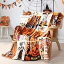 Halloween Throw Blanket Funny Flannel Ghost Pumpkin Blankets Ultra Soft Cool Trick or Treat Blanket Vintage Black Cat Spooky Bed Couch Cover Warm Plush Gifts Blankets for Adults Kids 60" X 80"
