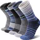 5 Pairs Merino Wool Hiking Socks Thermal Winter Warm Moisture Wicking Cushion Outdoor Socks for Women & Men (Large, Blue Grey Black Stripes)