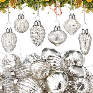 Syhood 24 Pcs Mini Mercury Glass Christmas Ornaments 1.2" Diameter Vintage Glass Balls Christmas Tree Hanging Ornaments for Xmas Party Wreaths Garland Window Decor(Silver)
