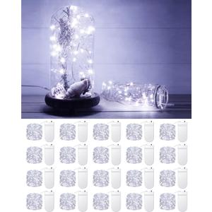 20 Pack Fairy Lights Battery Operated 3.3ft 20 LED Mini String Twinkle Copper Wire Firefly Starry for Mason Jars Wedding Party Christmas Centerpiece Table Decorations, Cool White