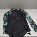 AGAPENG Girls Rash Guard Swimsuit Long Sleeve Swimsuit Two Piece Color Block Ruched Bathing Suit Zip Girls' Swimwear 7-16Y (15-16 Years, Black Tropical)